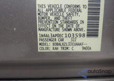 2014 Nissan Altima 2.5 Sl из США, поврежденный, VIN 1N4AL3AP0EC103598